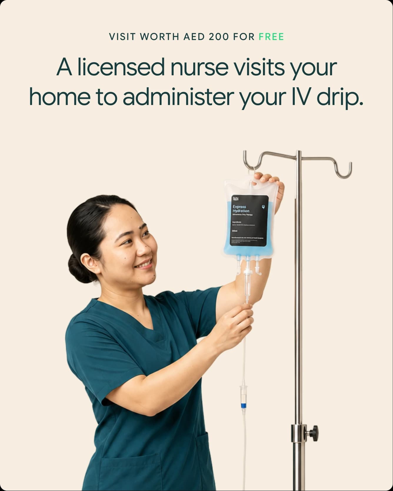 Licensed DarDoc nurse preparing an IV drip at home