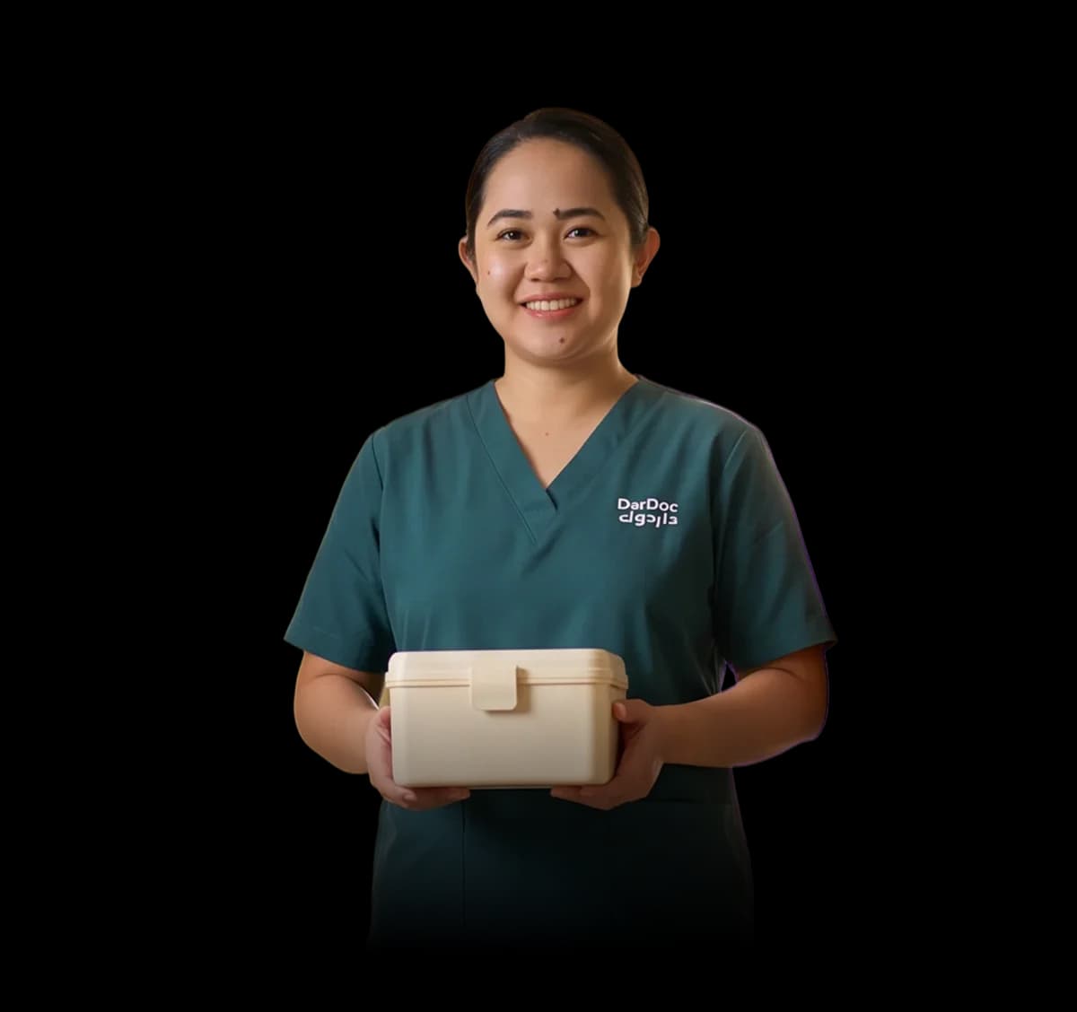 DarDoc nurse carrying a prepared IV session kit
