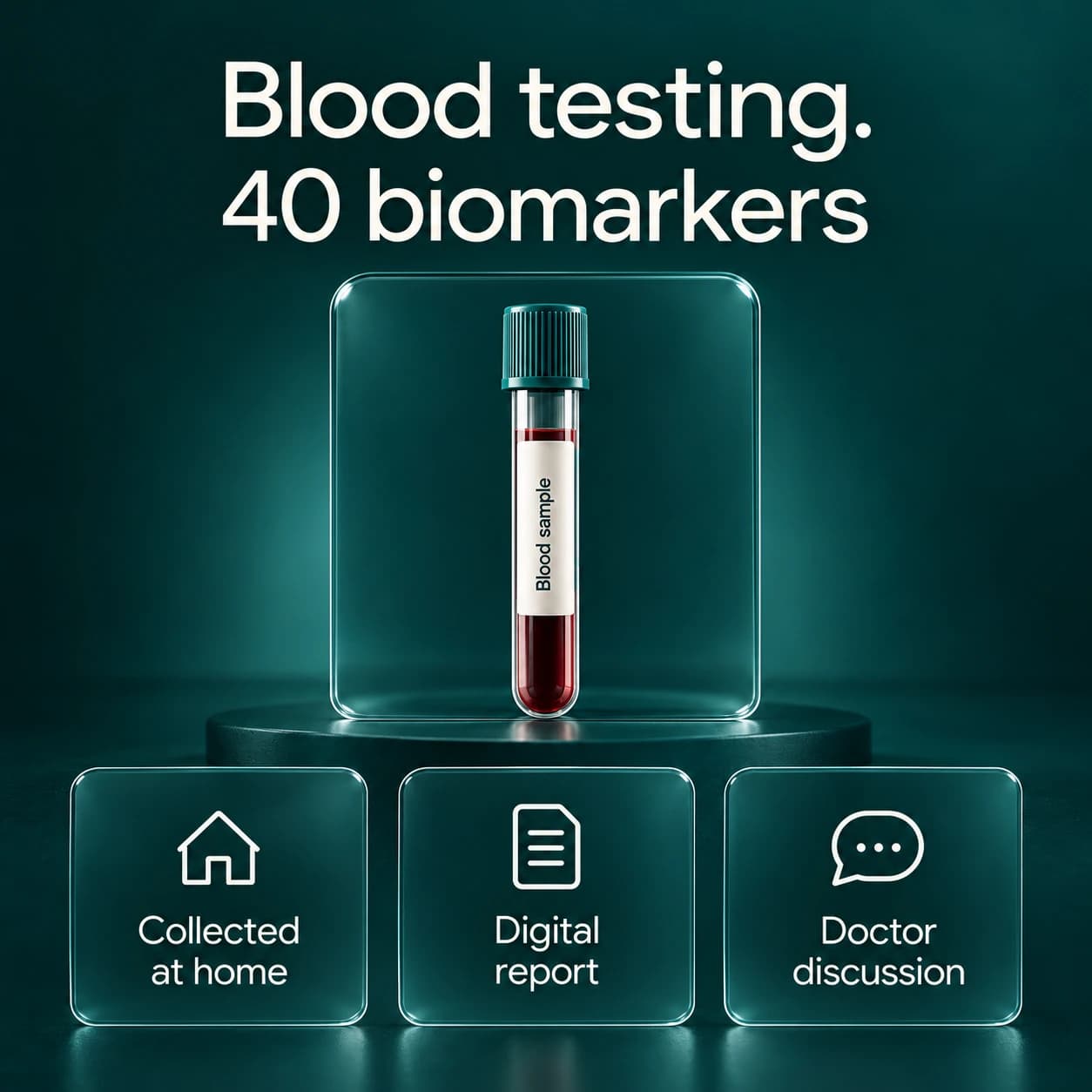 Blood testing. 40 biomarkers, with collection at home and a digital report.